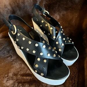 Size 10 Mark Fisher, black and white studded, wedge heels